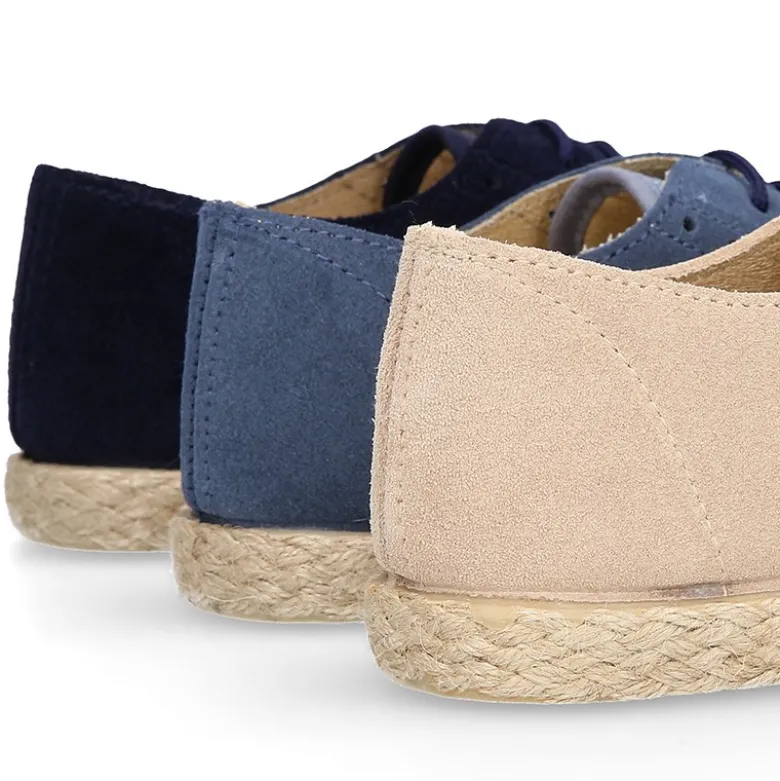 Blucher niño tipo alpargata en LINO combinado con piel SERRAJE con cordones.