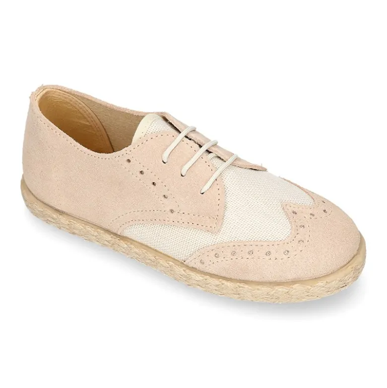 Blucher niño tipo alpargata en LINO combinado con piel SERRAJE con cordones.