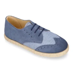 Blucher niño tipo alpargata en LINO combinado con piel SERRAJE con cordones.
