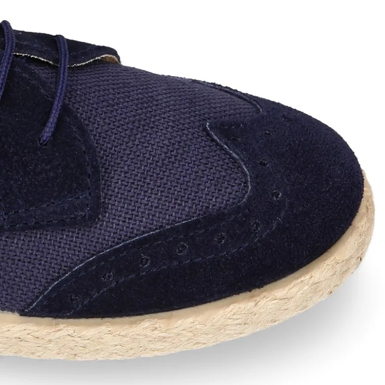 Blucher niño tipo alpargata en LINO combinado con piel SERRAJE con cordones.