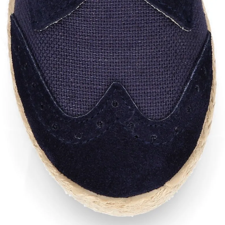 Blucher niño tipo alpargata en LINO combinado con piel SERRAJE con cordones.