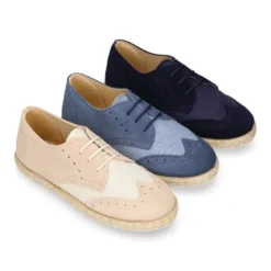 Blucher niño tipo alpargata en LINO combinado con piel SERRAJE con cordones.