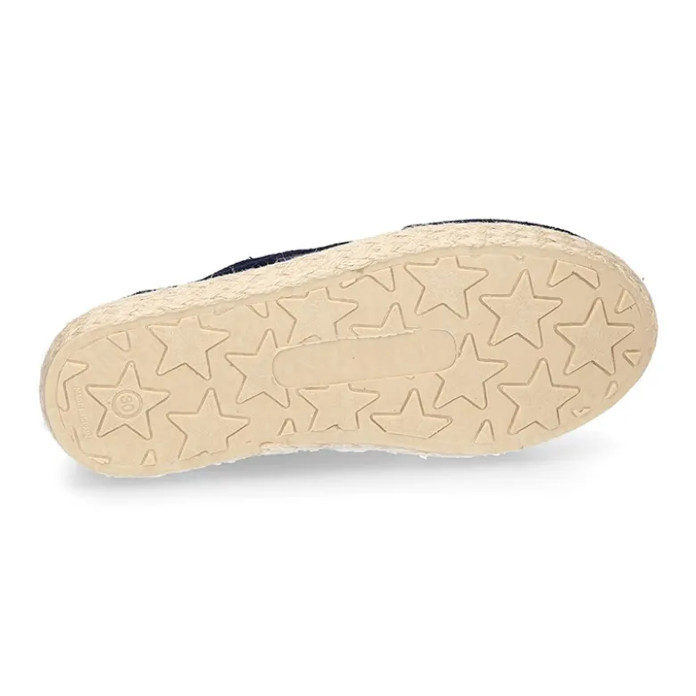 Blucher niño tipo alpargata en LINO combinado con piel SERRAJE con cordones.