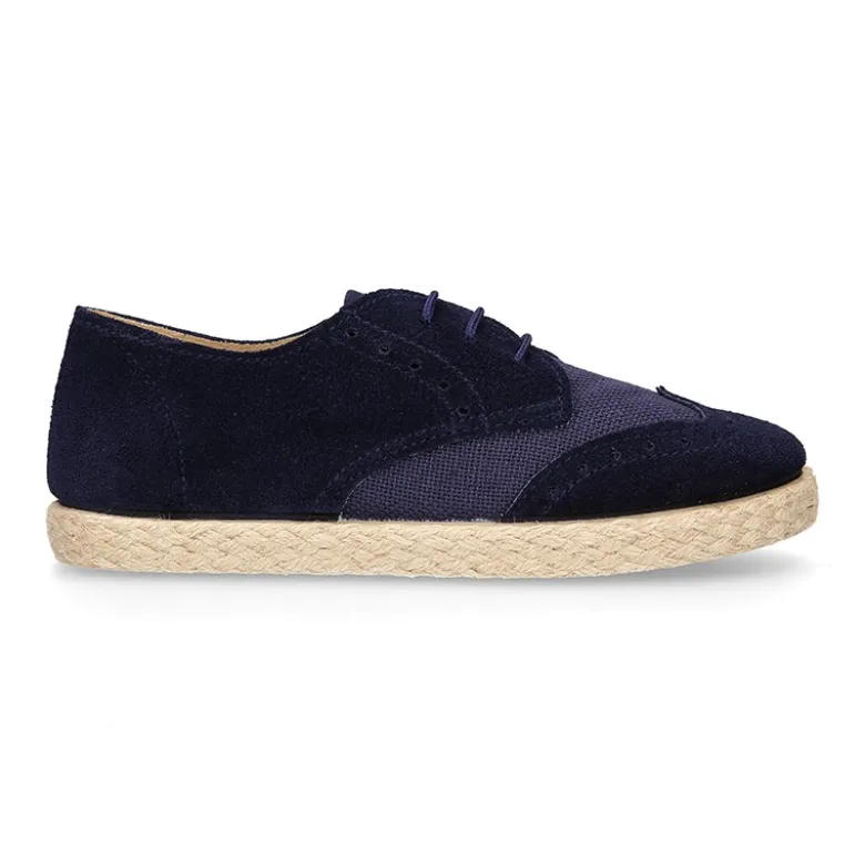 Blucher niño tipo alpargata en LINO combinado con piel SERRAJE con cordones.