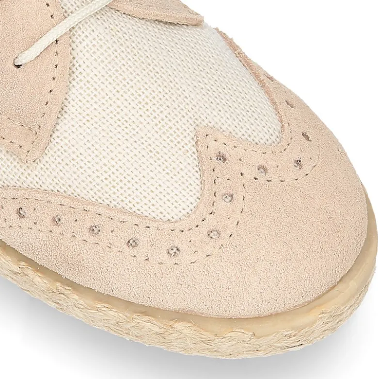 Blucher niño tipo alpargata en LINO combinado con piel SERRAJE con cordones.