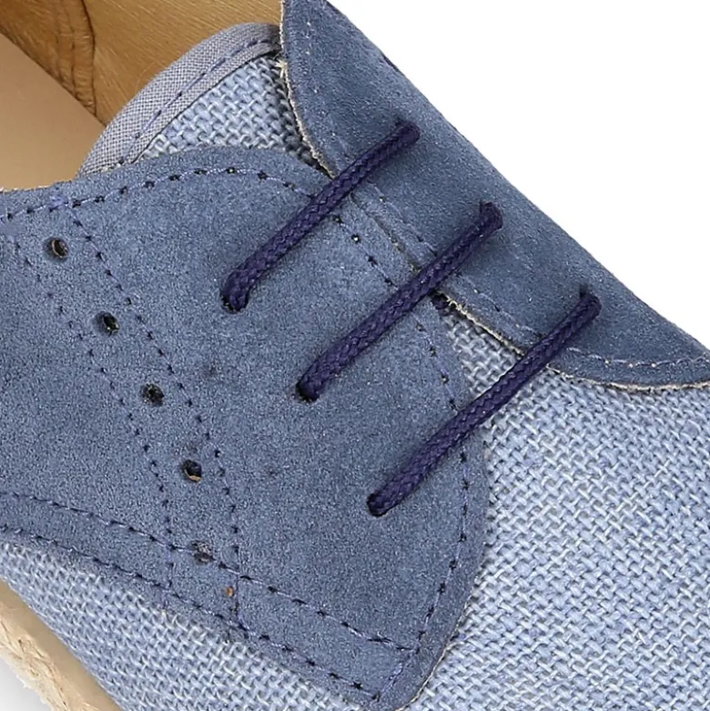 Blucher niño tipo alpargata en LINO combinado con piel SERRAJE con cordones.