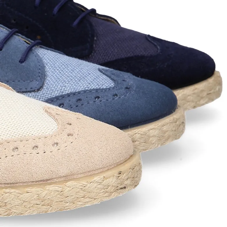 Blucher niño tipo alpargata en LINO combinado con piel SERRAJE con cordones.