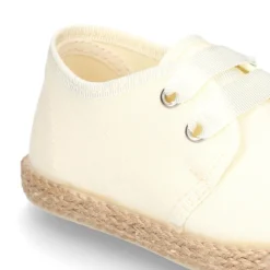 Blucher niño tipo Alpargata lona seda CEREMONIA cordones lazo.