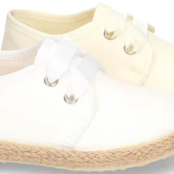 Blucher niño tipo Alpargata lona seda CEREMONIA cordones lazo.
