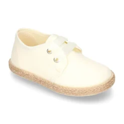 Blucher niño tipo Alpargata lona seda CEREMONIA cordones lazo.