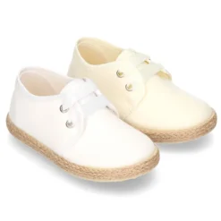 Blucher niño tipo Alpargata lona seda CEREMONIA cordones lazo.