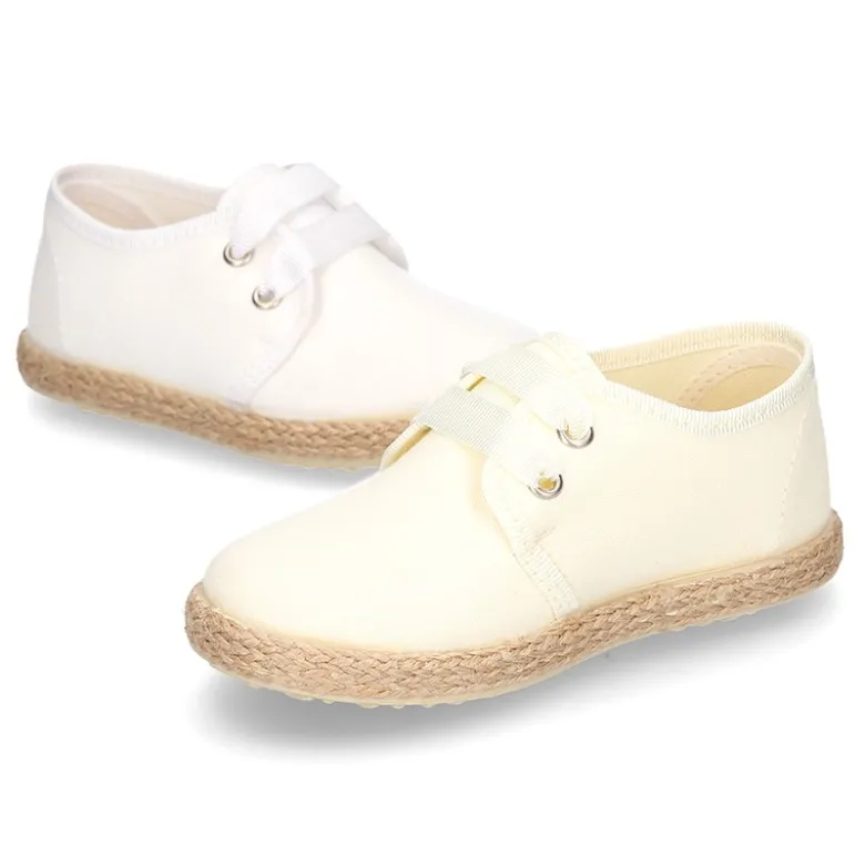 Blucher niño tipo Alpargata lona seda CEREMONIA cordones lazo.