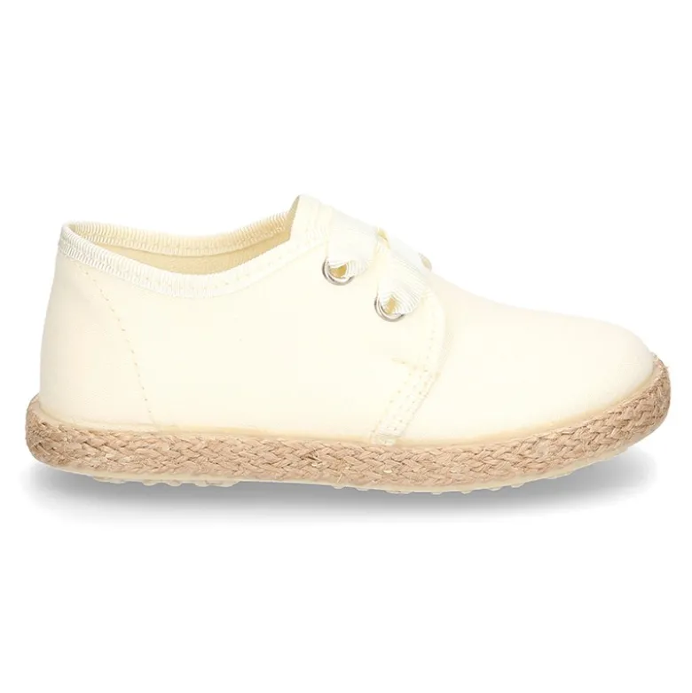 Blucher niño tipo Alpargata lona seda CEREMONIA cordones lazo.