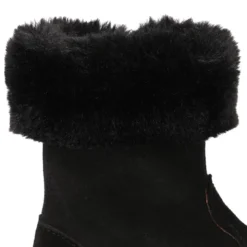 Bota niña con cuello de PELO en piel serraje NEGRO.