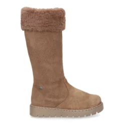 Bota niña con cuello de PELO y suela gruesa en piel serraje.
