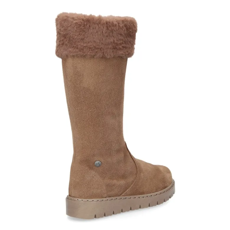 Bota niña con cuello de PELO y suela gruesa en piel serraje.