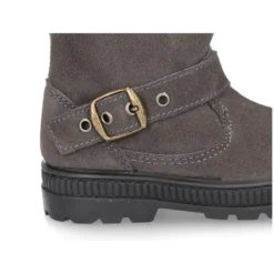 Bota niña con hebilla en piel serraje con cremallera.