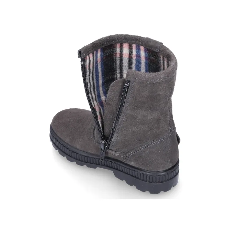 Bota niña con hebilla en piel serraje con cremallera.