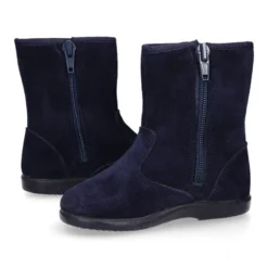 Bota niña con lazo en piel serraje en azul marino.