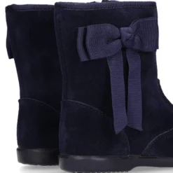 Bota niña con lazo en piel serraje en azul marino.