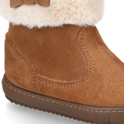 Bota niña CUELLO de PELO con lazos en piel serraje.