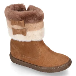 Bota niña CUELLO de PELO con lazos en piel serraje.