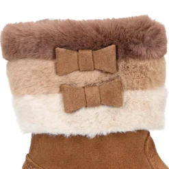 Bota niña CUELLO de PELO con lazos en piel serraje.