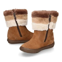 Bota niña CUELLO de PELO con lazos en piel serraje.