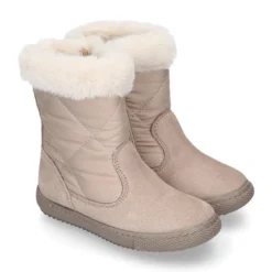 Bota niña cuello de pelo en piel serraje con Nylon.