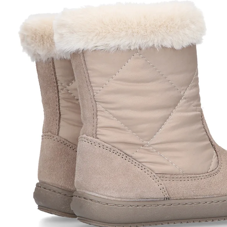 Bota niña cuello de pelo en piel serraje con Nylon.