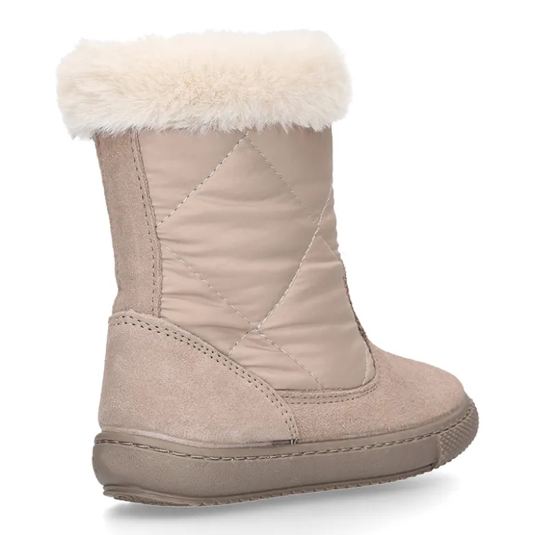 Bota niña cuello de pelo en piel serraje con Nylon.