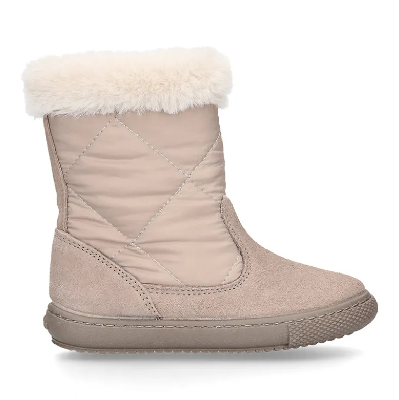 Bota niña cuello de pelo en piel serraje con Nylon.