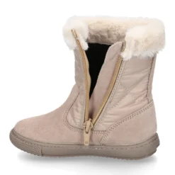 Bota niña cuello de pelo en piel serraje con Nylon.