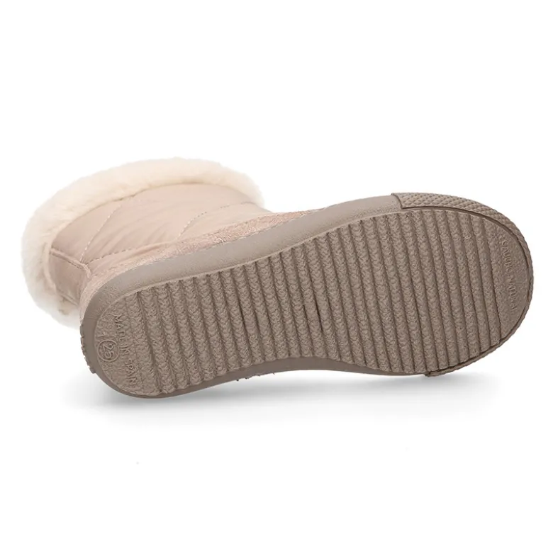 Bota niña cuello de pelo en piel serraje con Nylon.