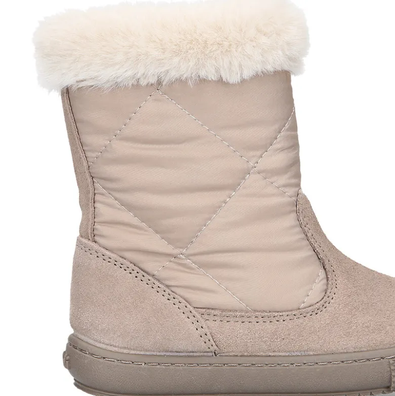 Bota niña cuello de pelo en piel serraje con Nylon.