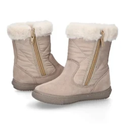 Bota niña cuello de pelo en piel serraje con Nylon.
