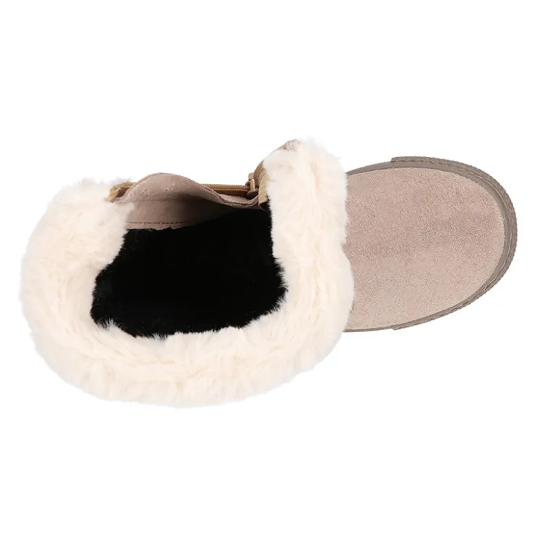 Bota niña cuello de pelo en piel serraje con Nylon.