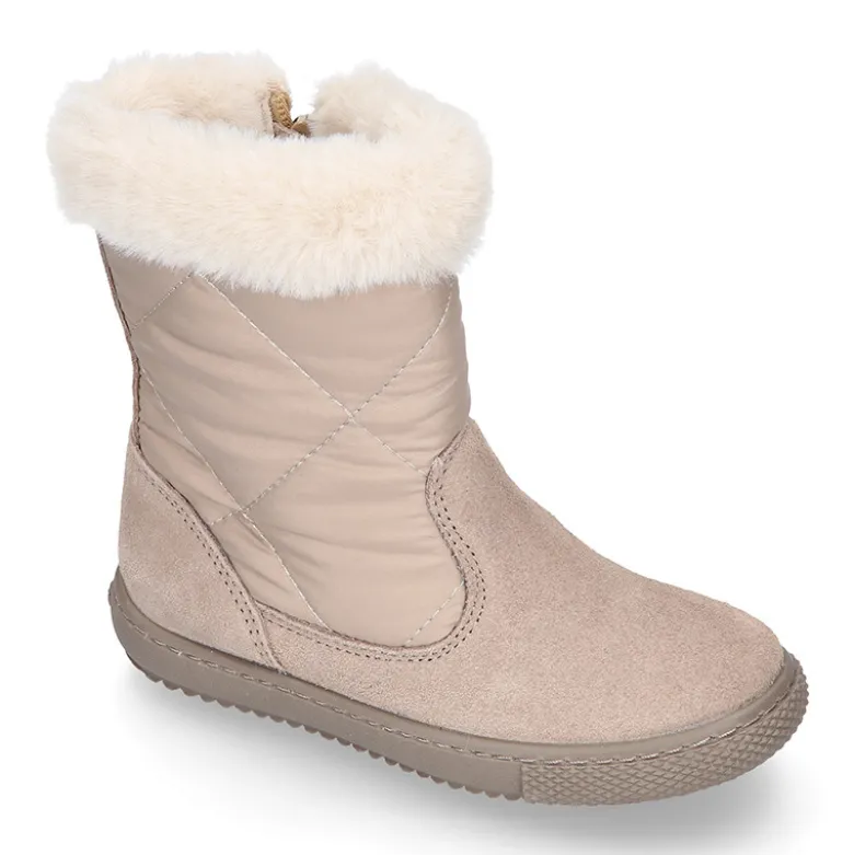 Bota niña cuello de pelo en piel serraje con Nylon.