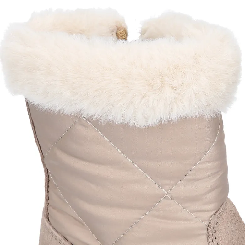 Bota niña cuello de pelo en piel serraje con Nylon.