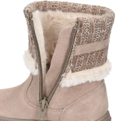 Bota niña CUELLO de punto y pelo con lazo en piel serraje.