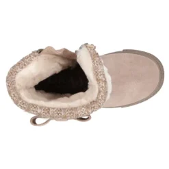 Bota niña CUELLO de punto y pelo con lazo en piel serraje.