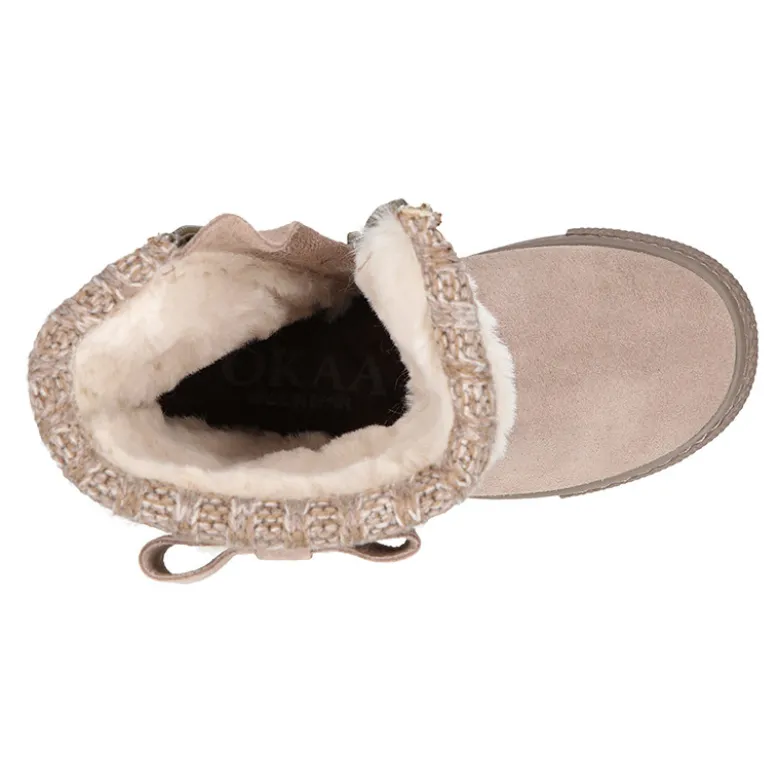 Bota niña CUELLO de punto y pelo con lazo en piel serraje.