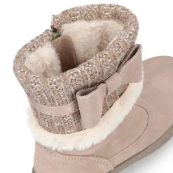 Bota niña CUELLO de punto y pelo con lazo en piel serraje.
