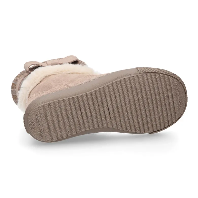 Bota niña CUELLO de punto y pelo con lazo en piel serraje.