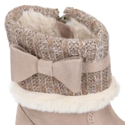 Bota niña CUELLO de punto y pelo con lazo en piel serraje.