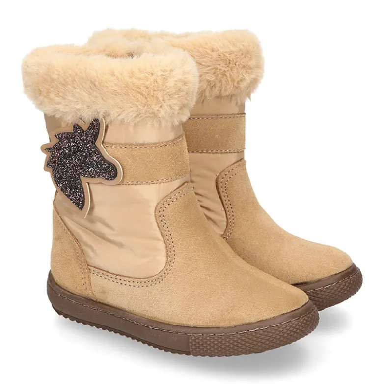 Bota niña UNICORNIO en piel serraje con Nylon.