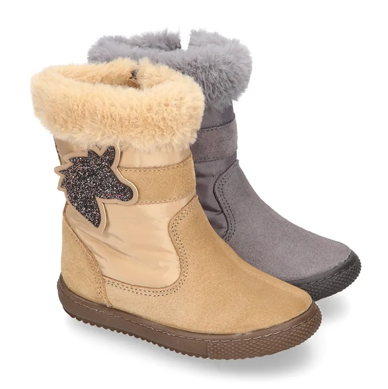 Bota niña UNICORNIO en piel serraje con Nylon.