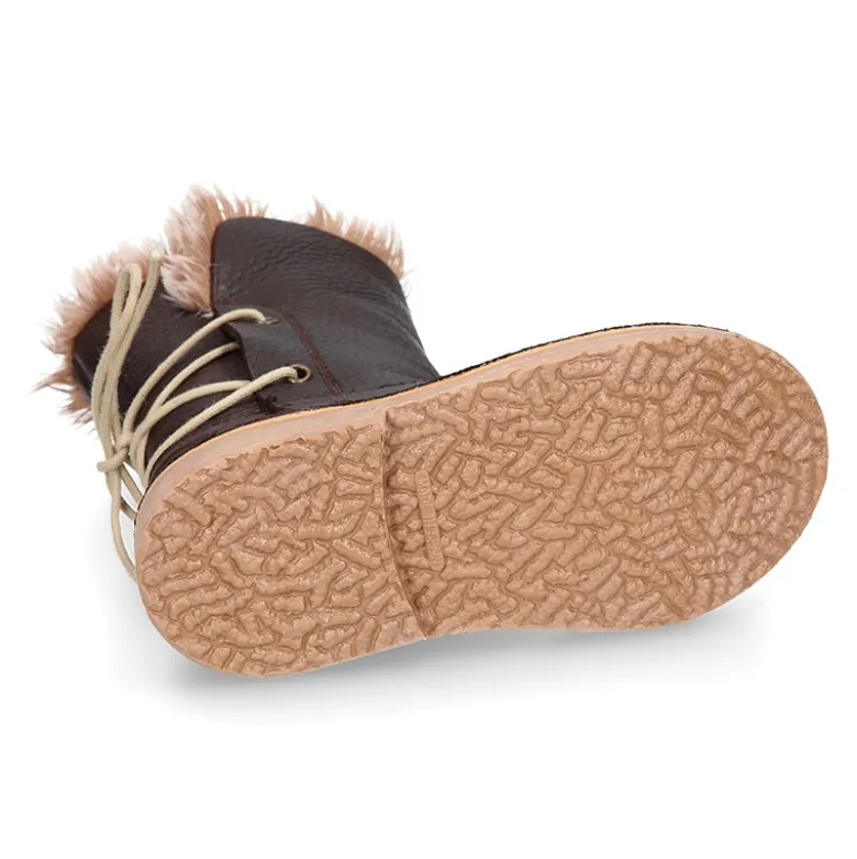 Bota niños con cremallera, cordones y forro de pelo en piel NAPA SUAVE