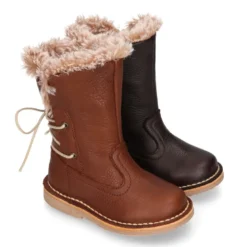 Bota niños con cremallera, cordones y forro de pelo en piel NAPA SUAVE
