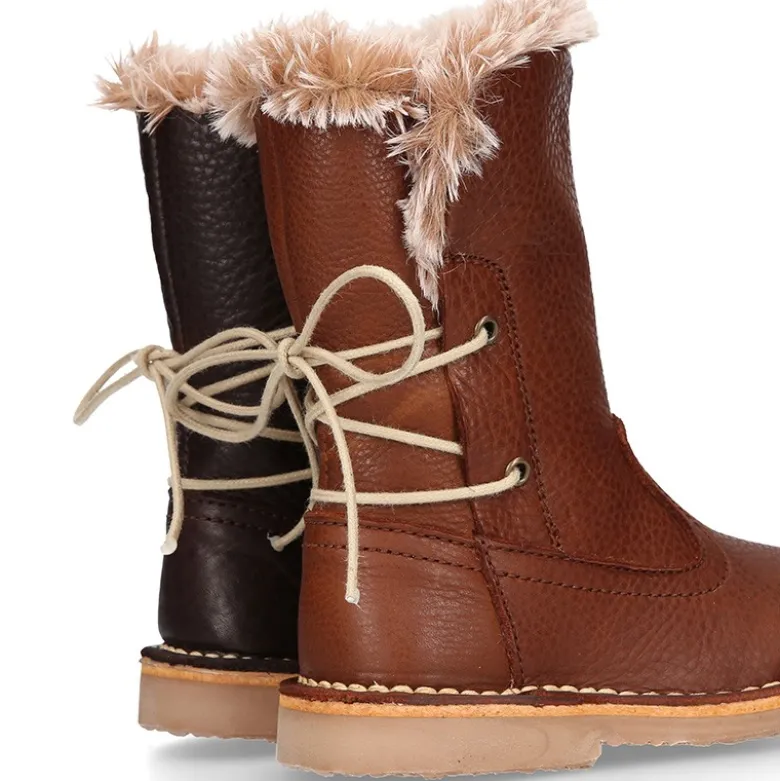 Bota niños con cremallera, cordones y forro de pelo en piel NAPA SUAVE